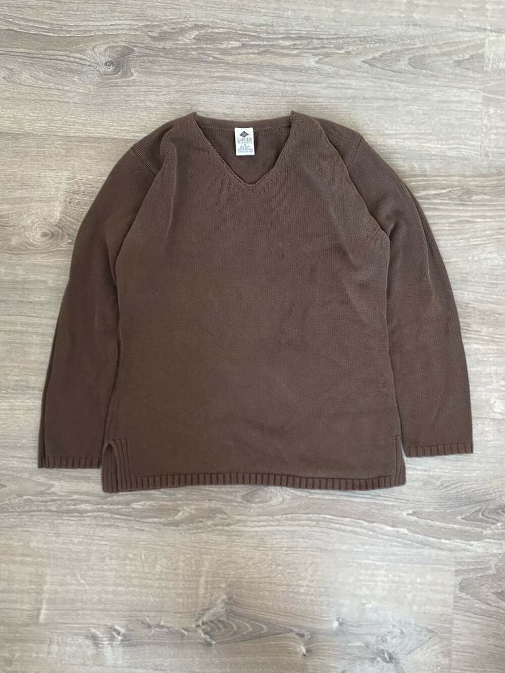 Columbia 100% Cotton Men's Brown V-Neck Long Sleeve